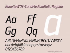 Ranelte W03 Cond Medium Italic Version 1.00 Font Sample