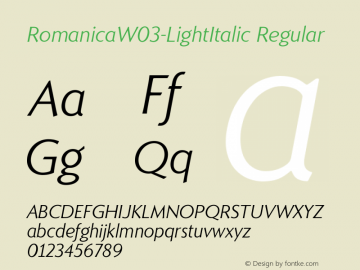 Romanica W03 Light Italic Version 1.00 Font Sample