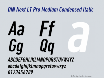 DIN Next LT Pro Medium Condensed Italic Version 1.000 Font Sample