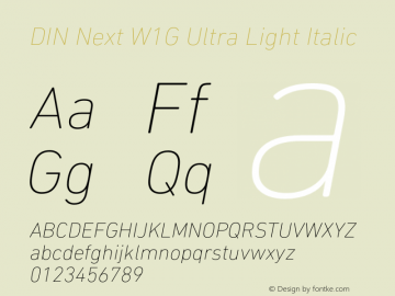 DINNextW1G-UltraLightIt Version 1.00 Font Sample