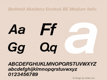 Berthold Akzidenz Grotesk BE Medium Italic 001.000 Font Sample