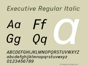 Executive-RegularIta Version 2.001 Font Sample