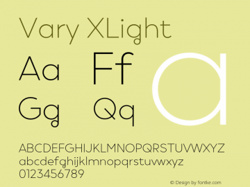 Vary XLight Version 1.00 Font Sample