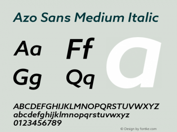 AzoSans-MediumItalic Version 1.000 Font Sample