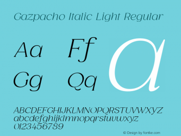 Gazpacho Italic Light Version 1.00, SI, January 7, 2021, initial release图片样张