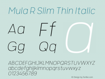 MulaRSlim-ThinItalic Version 1.000 Font Sample