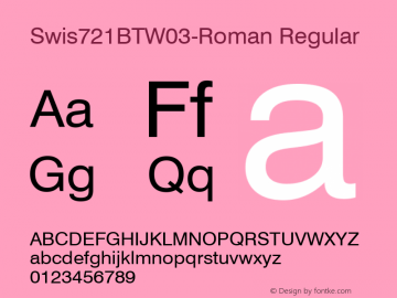 Swis721 BT W03 Roman Version 1.10 Font Sample