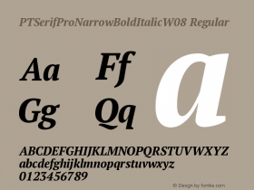 PT SerifProNarrowBoldItalicW08 Version 1.00 Font Sample