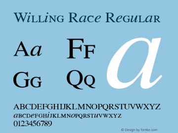 Willing Race Regular Macromedia Fontographer 4.1.3 11/30/03 Font Sample