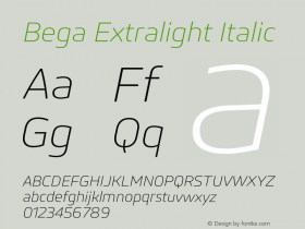 Bega Extralight Italic Version 1.0 Font Sample