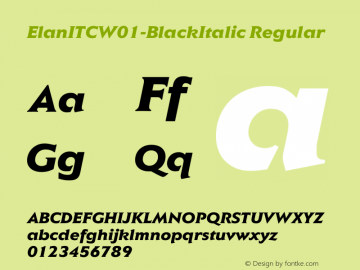 Elan ITC W01 Black Italic Version 1.01 Font Sample