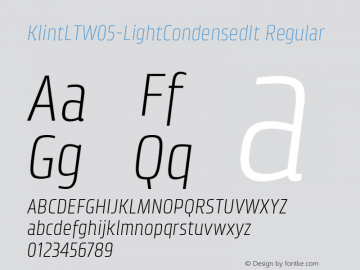 Klint LT W05 Light Condensed It Version 1.00 Font Sample