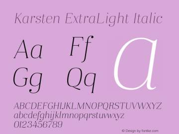 Karsten ExtraLight Italic Version 1.000; wf-rip Font Sample