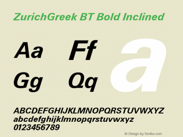 ZurichGreek BT Bold Inclined mfgpctt-v1.86 Dec 15 1995图片样张