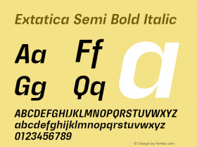 Extatica-SemiBoldItalic Version 1.000; ttfautohint (v0.97) -l 8 -r 50 -G 200 -x 14 -f dflt -w G Font Sample