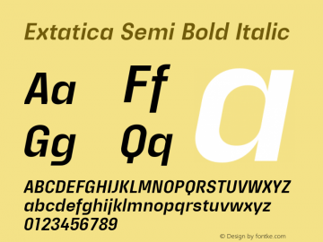 Extatica-SemiBoldItalic Version 1.000; ttfautohint (v0.97) -l 8 -r 50 -G 200 -x 14 -f dflt -w G图片样张