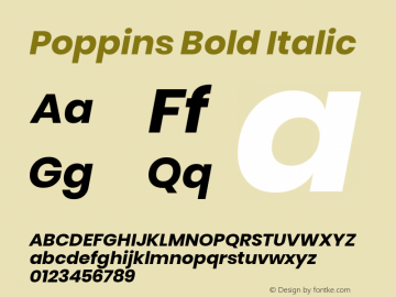 Poppins Bold Italic Version 3.010;PS 1.000;hotconv 16.6.54;makeotf.lib2.5.65590 Font Sample