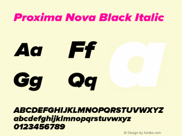 Proxima Nova Black Italic Version 2.003 Font Sample