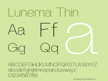 Lunema Thin Version 1.000 Font Sample