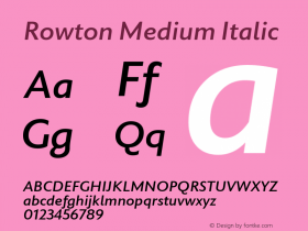 Rowton Medium Italic Version 1.0 Font Sample