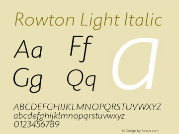Rowton Light Italic Version 1.0图片样张
