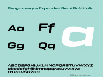 Geogrotesque Expanded Semi Bold Italic 1.000 Font Sample