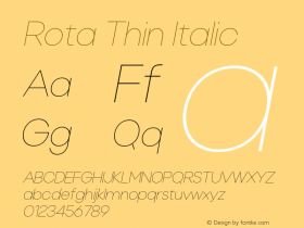 Rota-ThinItalic Version 1.000 - arodora.com - Serdar Ozturk - Be Unique Font Sample