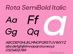 Rota-SemiBoldItalic Version 1.000 - arodora.com - Serdar Ozturk - Be Unique Font Sample