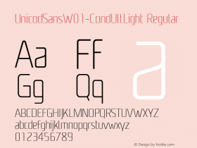 Unicod Sans W01 Cond UltLight Version 1.00图片样张