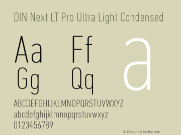 DIN Next LT Pro UltraLight Condensed Version 1.20 Font Sample