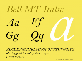 Bell MT Italic Version 1.50 Font Sample