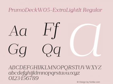 Prumo Deck W05 ExtraLight It Version 1.10 Font Sample