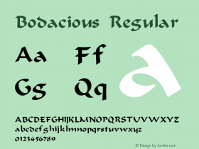 Bodacious Regular Altsys Fontographer 3.5  3/13/92 Font Sample