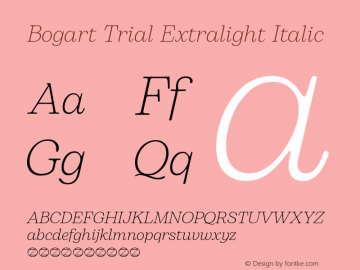 Bogart Trial Extralight Italic Version 1.000图片样张