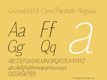 Grenale W01 Cond Thin Italic Version 1.00 Font Sample