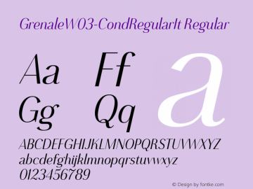 Grenale W03 Cond Regular Italic Version 1.00 Font Sample