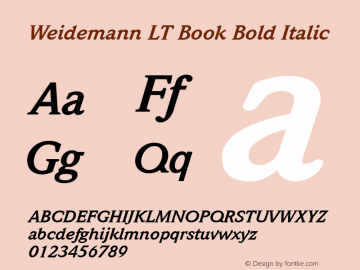 Weidemann LT Book Bold Italic Version 6.1; 2002 Font Sample