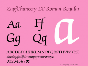 ZapfChancery LT Roman Regular Version 6.1; 2002 Font Sample