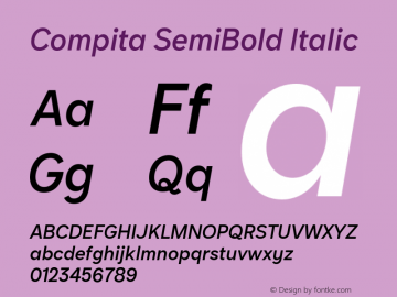 Compita SemiBold Italic Version 1.000;hotconv 1.0.109;makeotfexe 2.5.65596 Font Sample