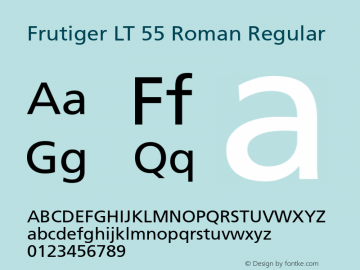 Frutiger LT 55 Roman Regular Version 6.1; 2002图片样张