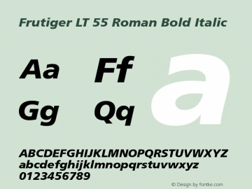 Frutiger LT 55 Roman Bold Italic Version 6.1; 2002图片样张