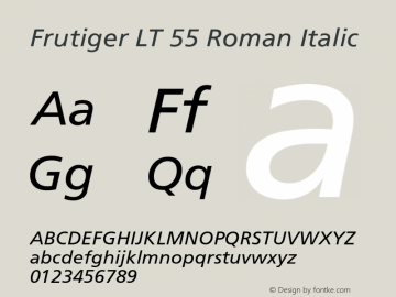 Frutiger LT 55 Roman Italic Version 6.1; 2002图片样张