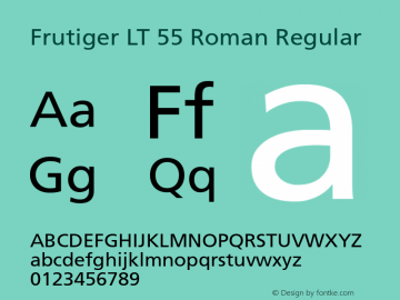 Frutiger LT 55 Roman Regular Version 6.1; 2002 Font Sample