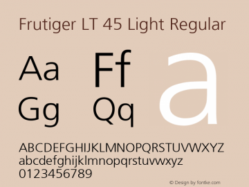 Frutiger LT 45 Light Regular Version 6.1; 2002图片样张