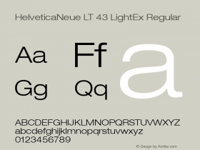 HelveticaNeue LT 43 LightEx Regular Version 6.1; 2002 Font Sample