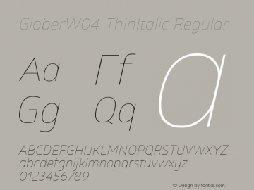 Glober W04 Thin Italic Version 1.00 Font Sample