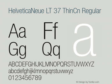 HelveticaNeue LT 37 ThinCn Regular Version 6.1; 2002 Font Sample