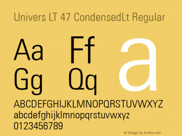 Univers LT 47 CondensedLt Regular Version 6.1; 2002 Font Sample