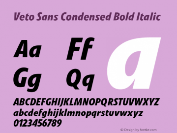 Veto Sans Cond Bold Italic Version 1.00, build 17, s3 Font Sample