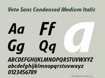 Veto Sans Cond Medium Italic Version 1.00, build 17, s3 Font Sample